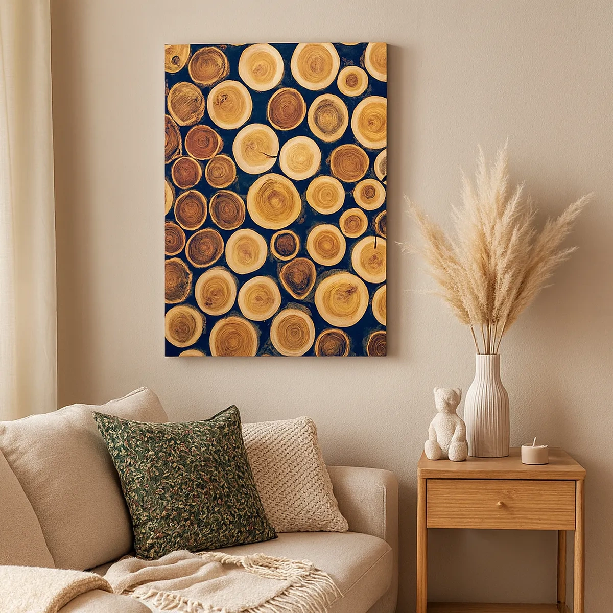 Quadro su tela - Stampe su Tela - Modello realizzato con sezioni trasversali di tronchi di legno - 50x70cm - Quanti anni mi dai? - Decorazione murale moderna per soggiorno e camera da letto ARTTOR