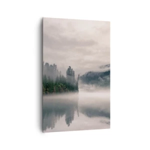 Quadro su tela - Stampe su Tela - Una foresta nebbiosa riflessa in un lago calmo - 80x120cm - Riflettendo nella nebbia - Decorazione murale moderna per soggiorno e camera da letto ARTTOR