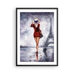 Poster in cornice nera - Una donna in abito rosso cammina verso la Torre Eiffel - 50x70cm - Simboli di Parigi - Decorazione murale moderna per soggiorno e camera da letto ARTTOR