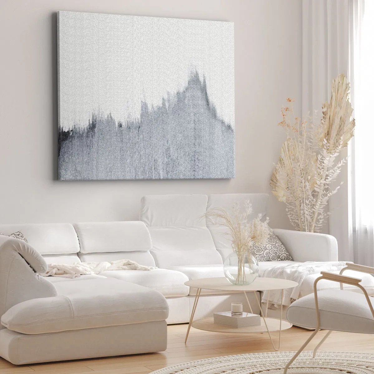 Quadro su tela - Stampe su Tela - Composizione astratta grigia in stile minimalista - 70x50cm - Iscrizione misteriosa - Decorazione murale moderna per soggiorno e camera da letto ARTTOR