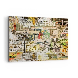 Quadro su tela - Stampe su Tela - Un collage di frammenti di giornali e manifesti in stile artistico. - 120x80cm - Qualcosa sta succedendo… - Decorazione murale moderna per soggiorno e camera da letto ARTTOR