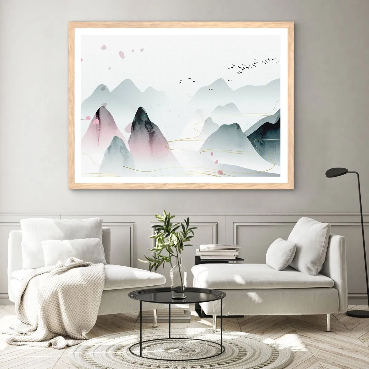 Poster in cornice rovere chiaro - Oltre le cime - 100x70 cm