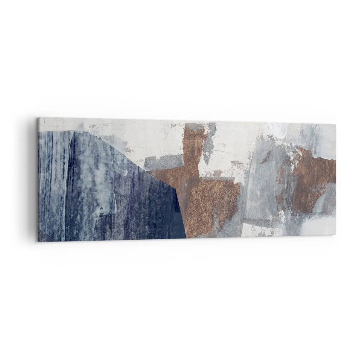 Quadro su tela - Stampe su Tela - Forme astratte nelle tonalità del blu e del marrone - 140x50cm - Forme blu e marroni - Decorazione murale moderna per soggiorno e camera da letto ARTTOR
