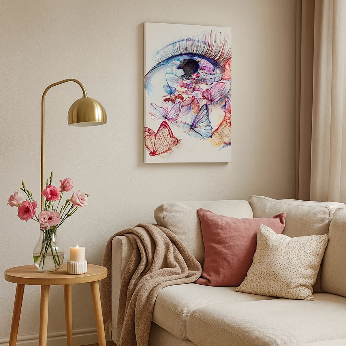 Quadro su tela - Stampe su Tela - Un occhio acquerello circondato da farfalle colorate - 50x70cm - Occhio incantato - Decorazione murale moderna per soggiorno e camera da letto ARTTOR