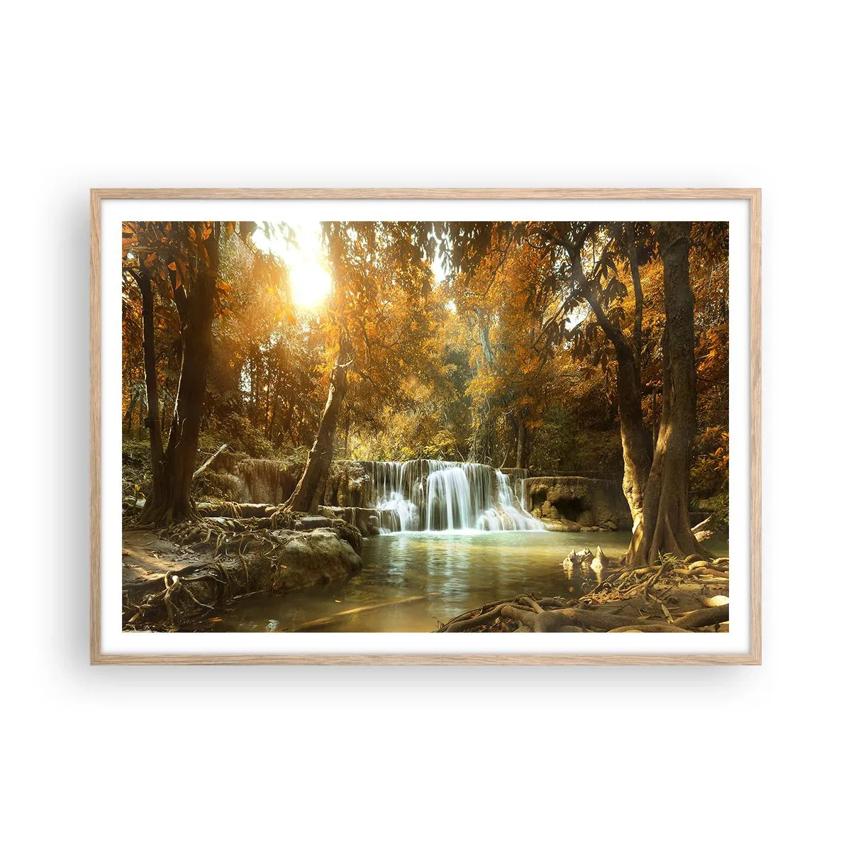 Poster in cornice rovere chiaro - Cascata nel parco - 100x70 cm