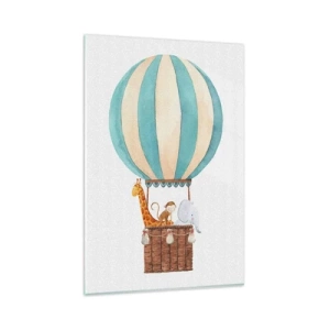 Quadro su vetro - Un palloncino con simpatici animali dai colori pastello - 80x120cm - Una gita fantastica - Decorazione murale moderna per soggiorno e camera da letto ARTTOR