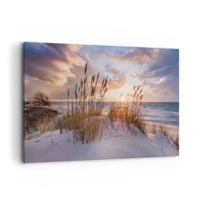 Quadro su tela - Stampe su Tela - Dune con erba sullo sfondo del sole al tramonto - 120x80cm - L'addio al sole e al vento - Decorazione murale moderna per soggiorno e camera da letto ARTTOR