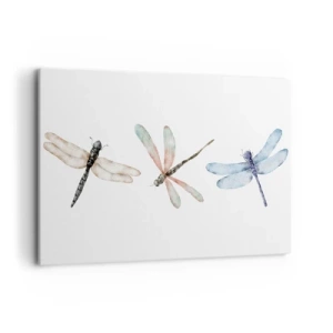Quadro su tela - Stampe su Tela - Tre libellule dai delicati colori pastello - 100x70cm - Libellule senza peso - Decorazione murale moderna per soggiorno e camera da letto ARTTOR