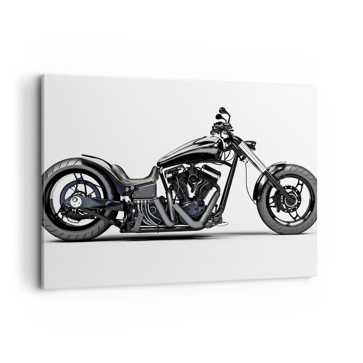 Quadro su tela - Stampe su Tela - Elegante motocicletta personalizzata nera su sfondo bianco - 100x70cm - Per chi ama la libertà - Decorazione murale moderna per soggiorno e camera da letto ARTTOR