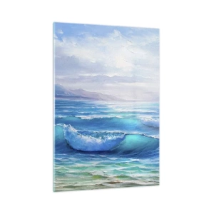 Quadro su vetro - Onde blu del mare che lambiscono la riva in una giornata di sole - 50x70cm - Porta sollievo - Decorazione murale moderna per soggiorno e camera da letto ARTTOR