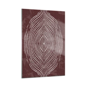 Quadro su vetro - Linee simmetriche a forma di occhio su sfondo bordeaux - 50x70cm - Lo spazio parlante - Decorazione murale moderna per soggiorno e camera da letto ARTTOR
