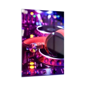 Quadro su vetro - Attrezzatura DJ colorata con cuffie rosse - 50x70cm - Prima che inizi la festa - Decorazione murale moderna per soggiorno e camera da letto ARTTOR