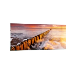 Quadro su vetro - Un paesaggio pittoresco in riva al mare al tramonto - 120x50cm - La mitezza delle onde - Decorazione murale moderna per soggiorno e camera da letto ARTTOR