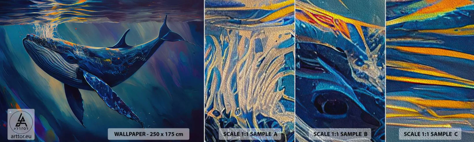 Campione di Fotomurale Premium Sand - Benvenuti nel mio mondo - Balena, Oceano, Sott'acqua - 100x30 cm