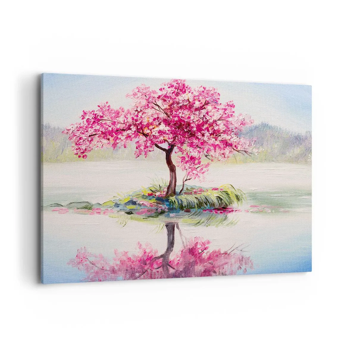 Quadro su tela - Stampe su Tela - Un albero in fiore sull'acqua ferma - 100x70cm - La festa della primavera - Decorazione murale moderna per soggiorno e camera da letto ARTTOR