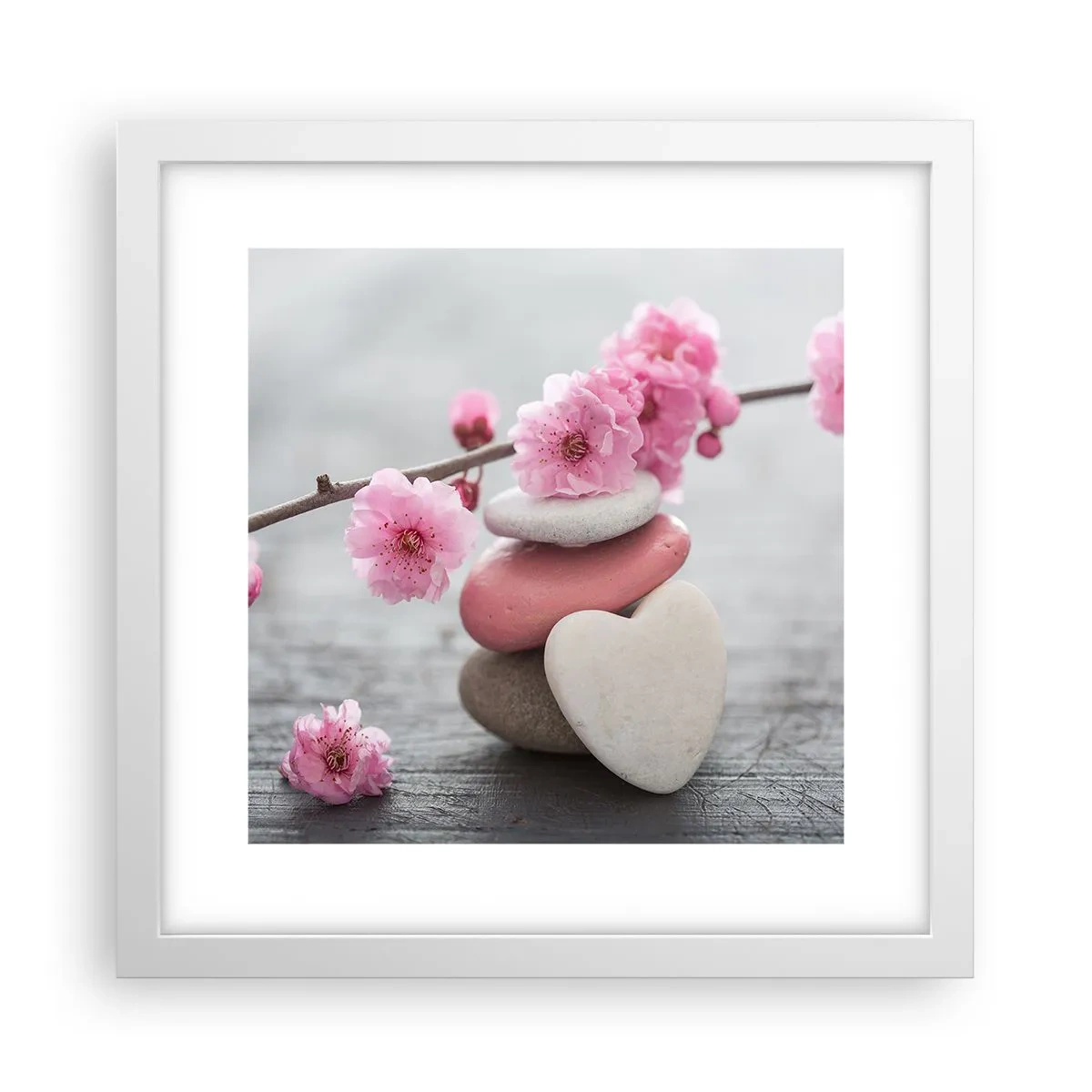 Poster in cornice bianca - Serenità con fiori di ciliegio - 30x30 cm