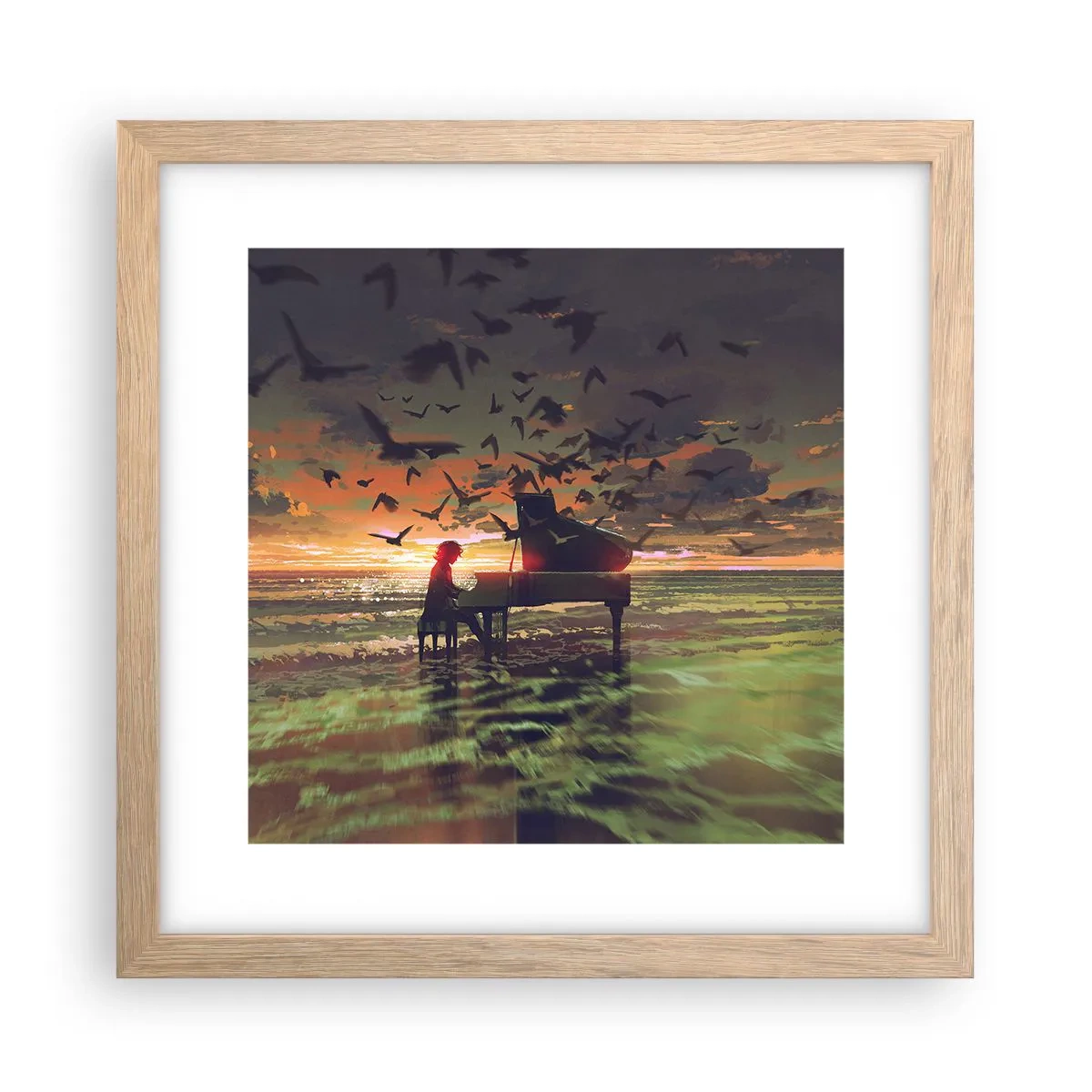 Poster in cornice rovere chiaro - Concerto per pianoforte e onde - 30x30 cm