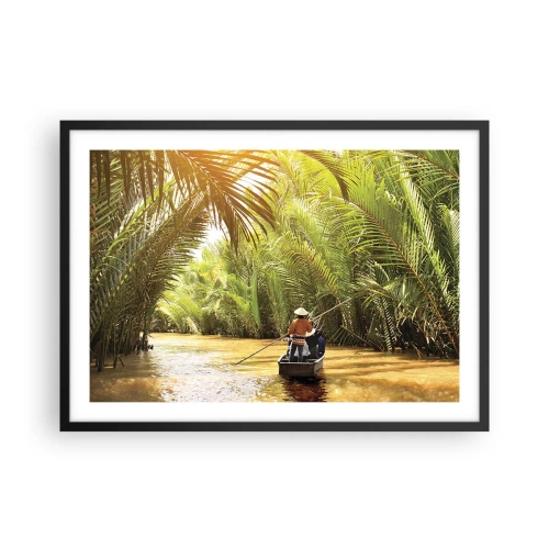 Poster in cornice nera - Una barca su un fiume circondata da vegetazione tropicale - 70x50cm - Tunnel di palme - Decorazione murale moderna per soggiorno e camera da letto ARTTOR