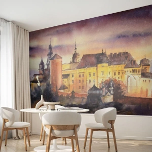 Fotomurali Premium Canvas - Un pittoresco dipinto ad acquerello di un castello al tramonto - 100x70cm - Storia e fiaba - Decorazione murale moderna per soggiorno e camera da letto ARTTOR