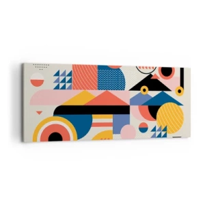 Quadro su tela - Stampe su Tela - Forme geometriche colorate in stile retrò - 120x50cm - Composizione: divertiti - Decorazione murale moderna per soggiorno e camera da letto ARTTOR