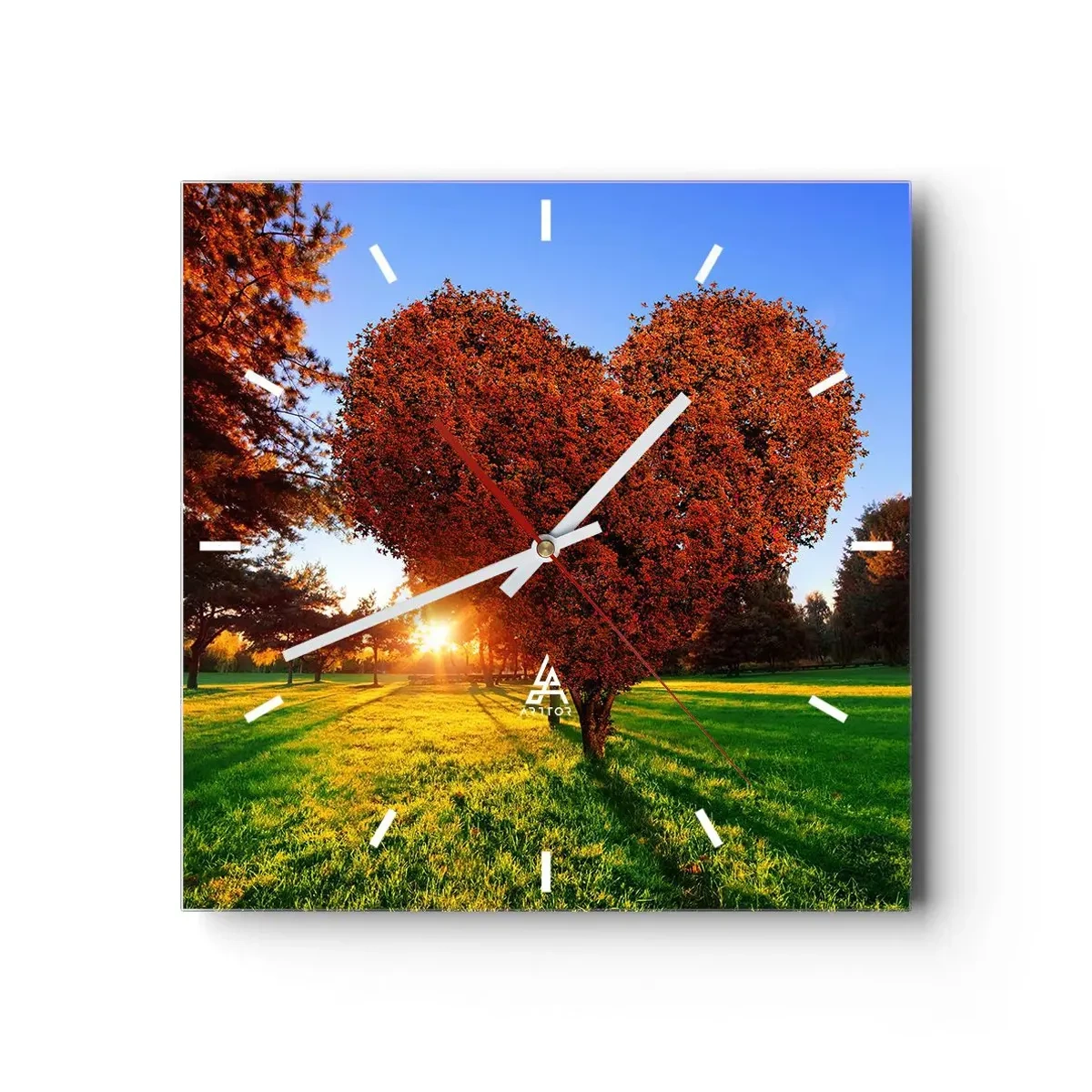 Orologio da parete - Orologio in Vetro - Un albero a forma di cuore in uno scenario autunnale - 30x30cm - Come non amare l'autunno - Decorazione murale moderna per soggiorno e camera da letto ARTTOR