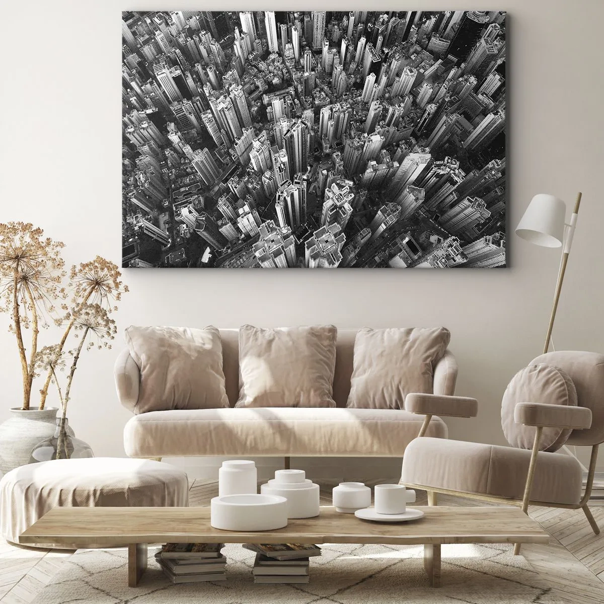 Quadro su tela - Stampe su Tela - Vista aerea della città in bianco e nero - 70x50cm - Ancora più in alto - Decorazione murale moderna per soggiorno e camera da letto ARTTOR