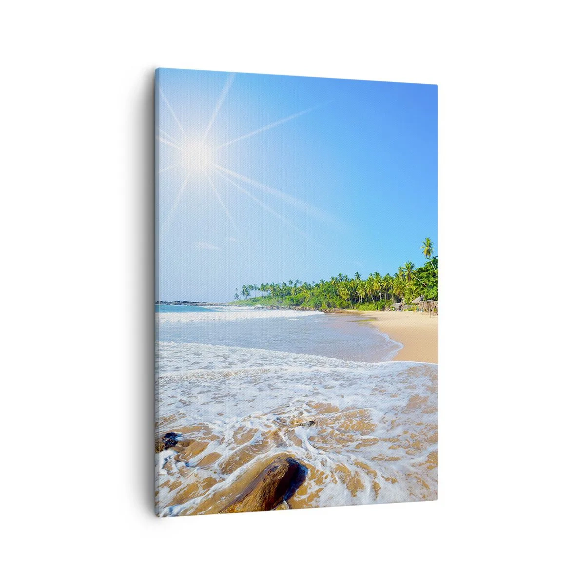 Quadro su tela - Stampe su Tela - Spiaggia tropicale con palme e cielo azzurro - 50x70cm - Un luogo esotico per te - Decorazione murale moderna per soggiorno e camera da letto ARTTOR