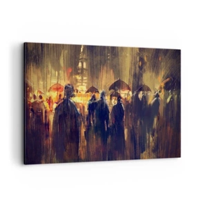 Quadro su tela - Stampe su Tela - Figure con ombrelli in una città piovosa di notte - 120x80cm - Gli adoratori della pioggia - Decorazione murale moderna per soggiorno e camera da letto ARTTOR
