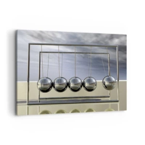 Quadro su tela - Stampe su Tela - Sfere di Newton in un ambiente minimalista con riflessi di luce - 100x70cm - Energia del mondo - Decorazione murale moderna per soggiorno e camera da letto ARTTOR