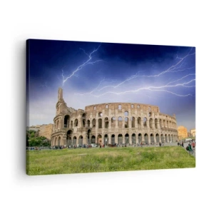 Quadro su tela - Stampe su Tela - Il Colosseo a Roma illuminato dai fulmini - 70x50cm - Arena di combattimenti - Decorazione murale moderna per soggiorno e camera da letto ARTTOR