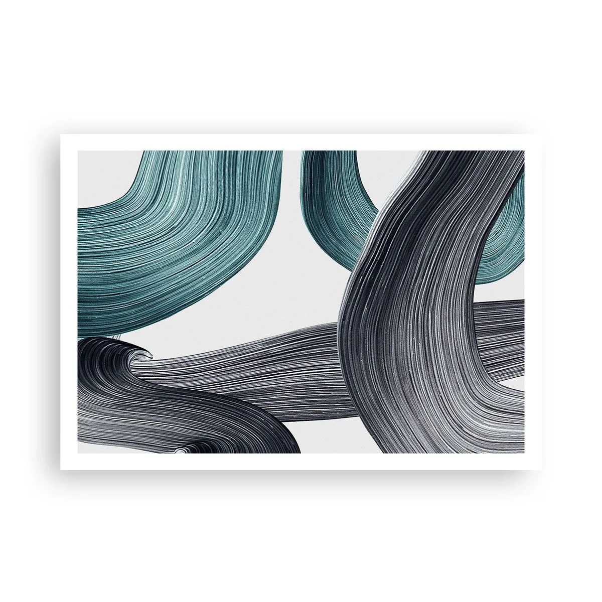 Poster - Linee astratte fluide nelle tonalità del verde e del grigio - 100x70cm - Tracce smeraldo e nero - Decorazione murale moderna per soggiorno e camera da letto ARTTOR