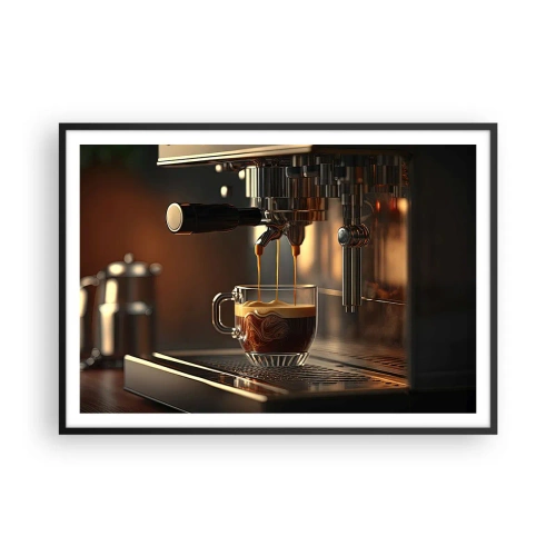 Poster in cornice nera - Macchina da caffè con una tazza di espresso aromatico - 100x70cm - Miscela sensuale - Decorazione murale moderna per soggiorno e camera da letto ARTTOR