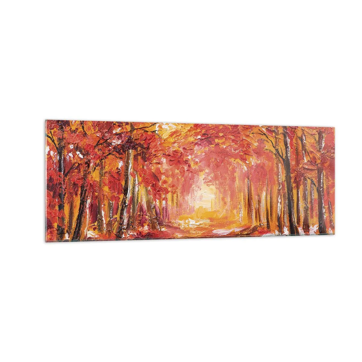 Quadro su vetro - Foresta autunnale nei toni del rame e dell'oro - 140x50cm - Foresta di rame - Decorazione murale moderna per soggiorno e camera da letto ARTTOR