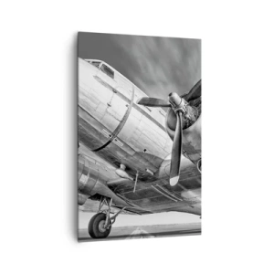 Quadro su tela - Stampe su Tela - Immagine in bianco e nero di un aereo classico con dettagli strutturali visibili. - 80x120cm - Sempre pronto al volo - Decorazione murale moderna per soggiorno e camera da letto ARTTOR