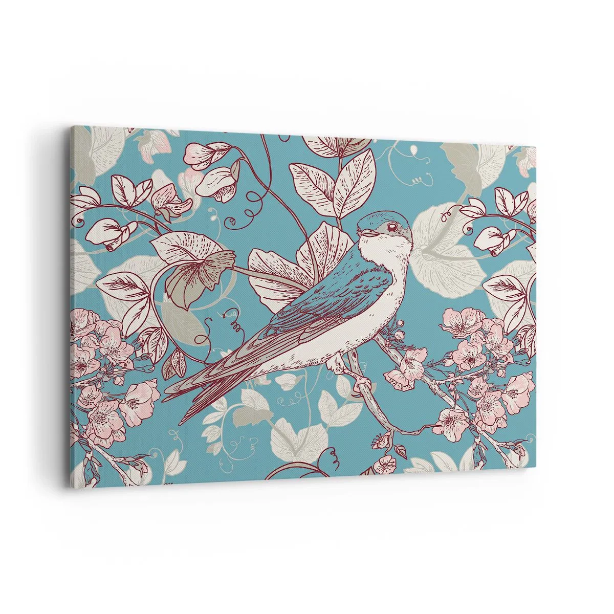 Quadro su tela - Stampe su Tela - Un uccello su un ramo in un delicato stile floreale - 100x70cm - Sul pioppo riflessi e cinguettii - Decorazione murale moderna per soggiorno e camera da letto ARTTOR