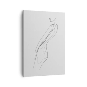 Quadro su tela - Stampe su Tela - Una linea minimalista che mostra una silhouette su uno sfondo chiaro - 50x70cm - Appena una promessa - Decorazione murale moderna per soggiorno e camera da letto ARTTOR