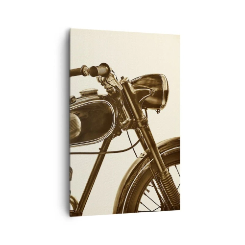 Quadro su tela - Stampe su Tela - Una motocicletta retrò d'epoca su uno sfondo chiaro - 80x120cm - Nostalgia per la classicità - Decorazione murale moderna per soggiorno e camera da letto ARTTOR
