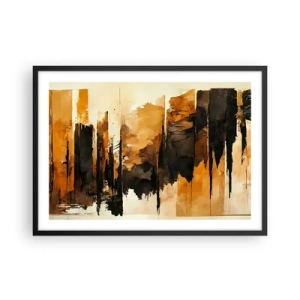 Poster in cornice nera - Strisce astratte dorate e nere in una composizione artistica - 70x50cm - Armonia di nero e oro - Decorazione murale moderna per soggiorno e camera da letto ARTTOR