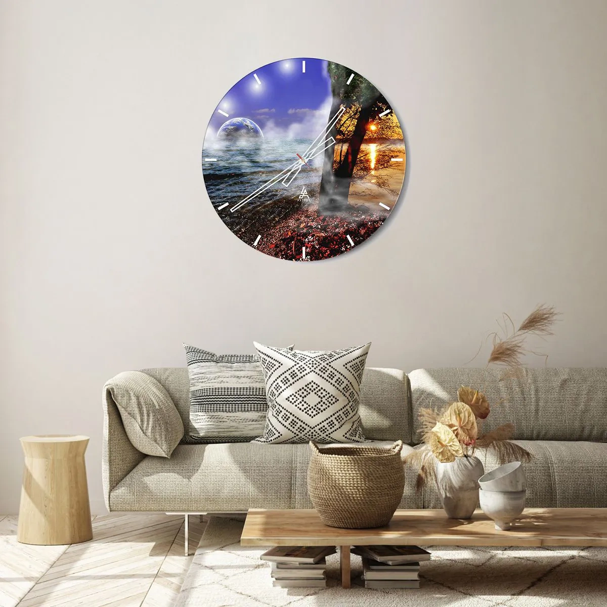 Orologio da parete - Orologio in Vetro - Paesaggio surreale: unità della natura - 30x30 cm