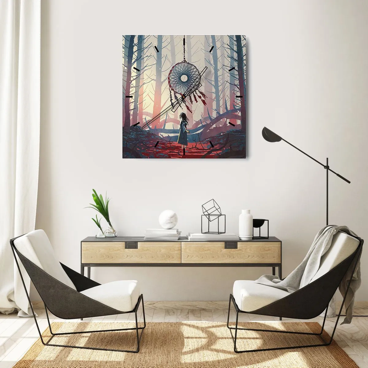 Orologio da parete - Orologio in Vetro - Scena di foresta con un gigantesco acchiappasogni - 30x30cm - Il rituale segreto della felicità - Decorazione murale moderna per soggiorno e camera da letto ARTTOR