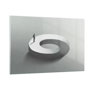 Quadro su vetro - Una silhouette minimalista di un uomo su un anello bianco - 120x80cm - Prova a cavartela - Decorazione murale moderna per soggiorno e camera da letto ARTTOR