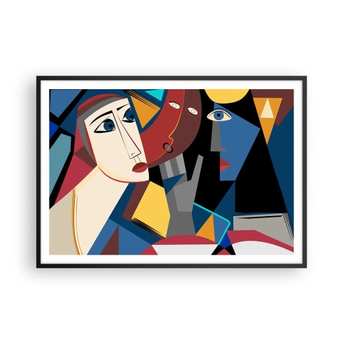 Poster in cornice nera - Volti cubisti dai colori intensi - 100x70cm - Dialogo di cubisti - Decorazione murale moderna per soggiorno e camera da letto ARTTOR