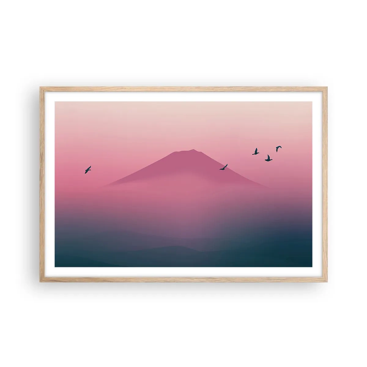 Poster in cornice rovere chiaro - Viandanti sopra le nuvole - 91x61 cm