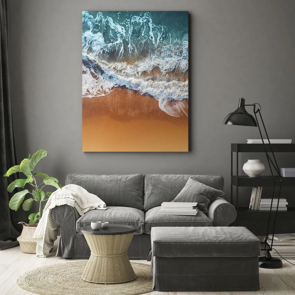 Quadro su tela - Stampe su Tela - Vista aerea delle onde dell'oceano che si infrangono sulla riva - 70x100cm - Sempre in coppia - Decorazione murale moderna per soggiorno e camera da letto ARTTOR