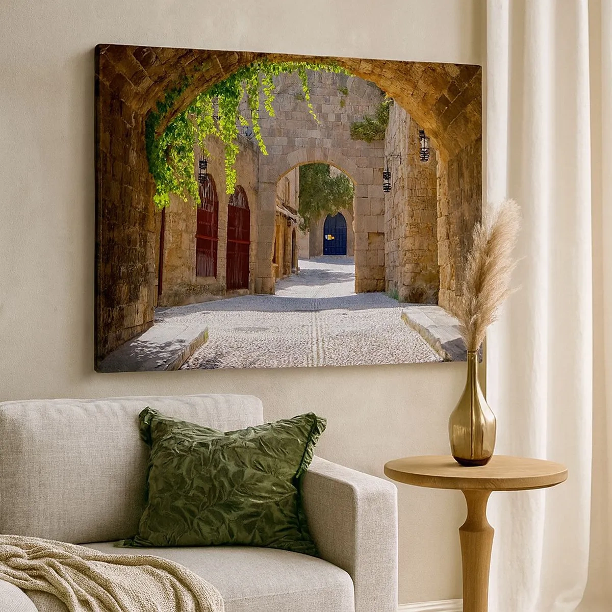 Quadro su tela - Stampe su Tela - Archi in pietra e strade acciottolate in stile medievale - 70x50cm - Adesso passerà il corteo - Decorazione murale moderna per soggiorno e camera da letto ARTTOR