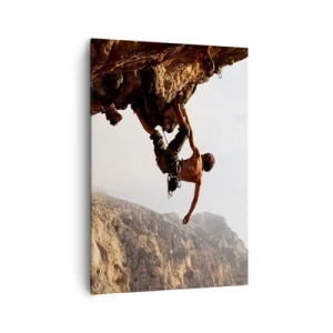 Quadro su tela - Stampe su Tela - Uno scalatore su una ripida scogliera in montagna sotto il sole - 70x100cm - Il mondo ristretto in una mano sul bordo del masso - Decorazione murale moderna per soggiorno e camera da letto ARTTOR
