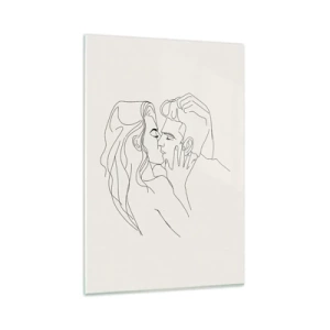 Quadro su vetro - Un'illustrazione minimalista di una coppia in un abbraccio amorevole - 80x120cm - Intrecciati dal sentimento - Decorazione murale moderna per soggiorno e camera da letto ARTTOR
