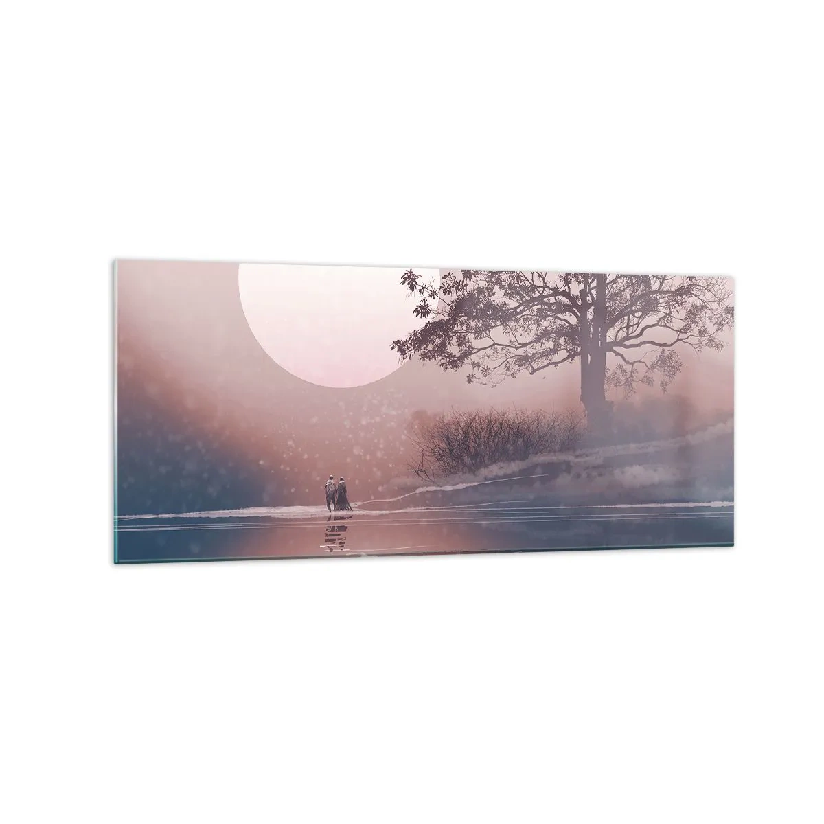 Quadro su vetro - Scena romantica con la luna e un albero in riva all'acqua - 120x50cm - Meraviglie della notte - Decorazione murale moderna per soggiorno e camera da letto ARTTOR