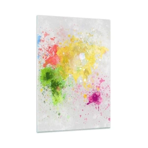 Quadro su vetro - Una mappa del mondo con schizzi di vernice colorata - 50x70cm - Tutti i colori del mondo - Decorazione murale moderna per soggiorno e camera da letto ARTTOR