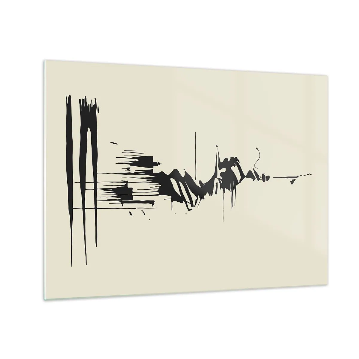 Quadro su vetro - Linee e punti neri dinamici su uno sfondo chiaro in stile astratto. - 70x50cm - Astrazione frettolosa - Decorazione murale moderna per soggiorno e camera da letto ARTTOR
